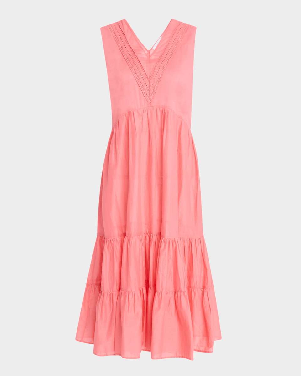 Marisa Tiered Lace-Trim Cotton Midi Dress